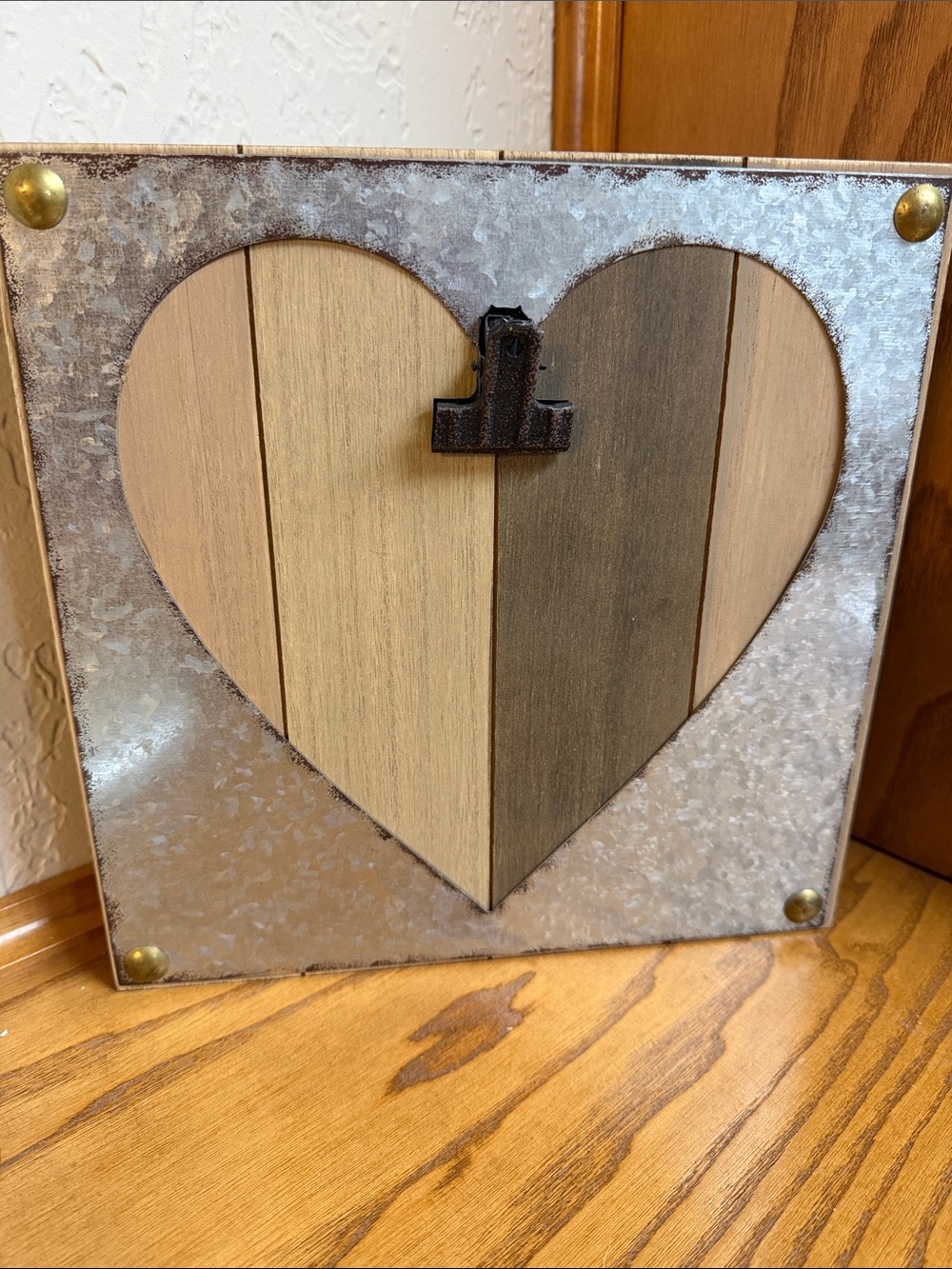 Wood Heart Wall Décor Metal Frame - Neutral Wood Tones 10x10”